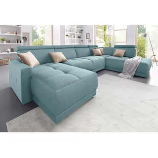 DOMO collection Wohnlandschaft »Ava moderne Sitzheftung mit toller Doppelnaht, komfortabel, U-Form« mit Federkern, wahlweise mit Kopfteilverstellungen, blau