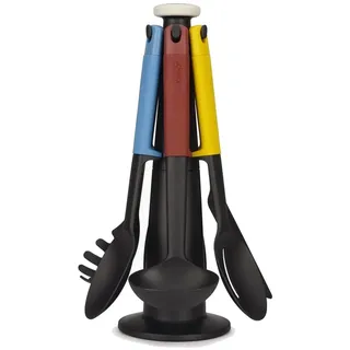 Joseph Joseph Elevate Küchenhelfer-Set, 6-teilig mit drehbarem Ständer, ergonomische Silikongriffe, antihaftbeschichtete Köpfe – Blau Multicolor
