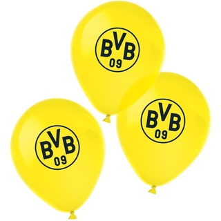 Amscan 9908533 - Luftballons BVB, 6 Stück, Größe 27,5 cm / 11", Borussia Dortmund, aus Latex, Dekoration, Fußball, Party, Fan, Geburtstag, Schwarz-gelb