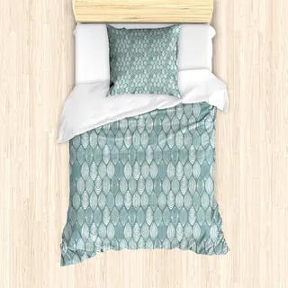 ABAKUHAUS Geometrisch Mantele, Oval Doodle, Milbensicher Allergiker geeignet mit Kissenbezügen, 135 cm x 200 cm - 80 x 80 cm, Coconut Turquoise - Türkis