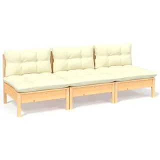 vidaXL 3-Sitzer-Gartensofa mit Creme Kissen Massivholz Kiefer - Creme