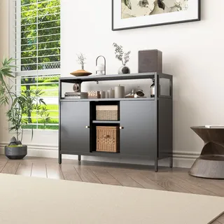 Mein-Regal Sideboard Mesh aus Metall mit Ablage und 2 Schiebetüren Schwarz - Schwarz