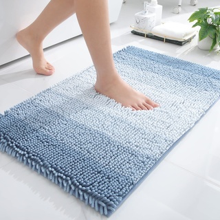 Homaxy Chenille Badezimmerteppich rutschfeste Hochflor Badematte Waschbar Badteppich Weich Badvorleger Saugfähige Duschvorleger für Badezimmer - 50x76 cm, Blau