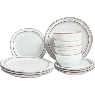 BELIANI Tafelservice Hellgrau Steinzeug Ton und Kaolin für 4 Personen 12-teilig Rund Handgefertigt Skandi Geschirr Set Essgeschirr Küche Esszimmer - Grau