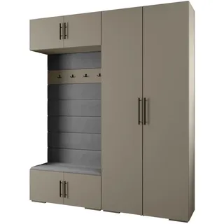 Abiks Möbel Garderoben-Set 236,7/200/47 , Kaschmir, Grau, Schwarz , Holz , Nachbildung , 10 Fächer , 200x236.7x47 cm , Garderobe, Garderoben-Sets & Garderoben-Serien, Garderoben-Sets