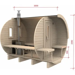 Rundes Fass Saunakabine Outdoor Holz Sauna Massive Holzsauna 300cm 4 Personen
