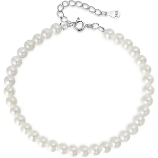 Candyfancy Perlenarmband Damen Weiße Runde Simulierte Perlen 16+3cm Verstellbare Lange Armband für Damen Frauen Geschenke, Perlen 4mm