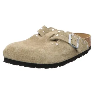 Birkenstock Damen. 1030418 Zuecos Boston Rivet Suede (Schmale Passform) taupe 42 Wohnung, Wildleder, Keine, Lässig