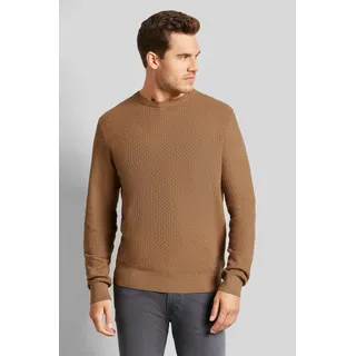 Rundhalspullover BUGATTI, Herren, Gr. S, braun (cognac), 95% Baumwolle, 5% Kaschmir, unifarben, regular fit, Rundhals, Rippbündchen, Pullover Rundhalspullover, mit Waffelstruktur