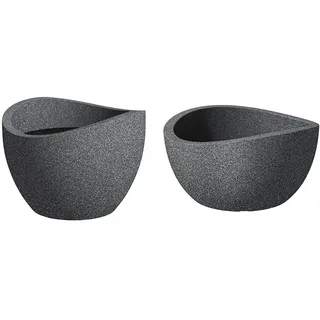 Scheurich Wave Globe, Pflanzgefäß aus Kunststoff, Schwarz-Granit & Wave Globe Bowl, runde Pflanzschale aus Kunststoff, Schwarz-Granit, 40 cm Durchmesser, 21 cm hoch, 12 l Vol.