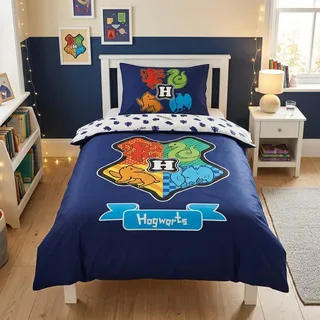 HARRY POTTER Baumwolle Hogwarts Dunkelblau 140 x 200 cm + 65 x 65 cm