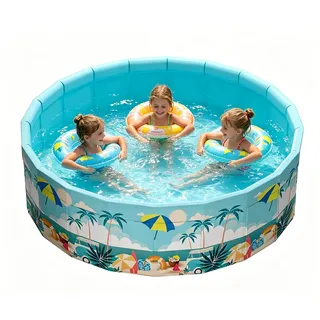 Planschbecken Groß, Ø120 x 45 cm Faltbarer Schwimmbecken Rund Swimmingpool, Nicht Aufblasbarer Outdoor Kinderpool, Gartenschwimmbad für Erwachsene, Hundepool, Ballgruben für Kinder (für 1-3 Pers)