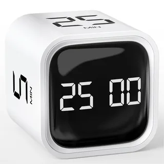 HAUSPROFI Pomodoro Timer, Countdown 5|25|10|50 Minute, Schwerkraft-Timer, Küchentimer, Kurzzeitwecker Küche, Zeitmanagement-Tool, Kinder Adhs Hilfsmittel Arbeit Lernen Sport Kochen, Weiß