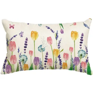 Artoid Mode Tulpe Lavendel Blumen Schmetterling Frühling Kissenbezug, 30x50 cm Sommer Frühling Saisonnal Zierkissenbezug Couch Wohnzimmer Deko