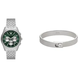 Emporio Armani Herrenuhr und Armband, Silber Edelstahl, Set