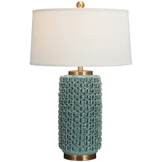 Fine Asianliving Chinesische Tischlampe Porzellan mit Lampenschirm E27 Orientalische Tischleuchte Keramik Nachttischlampen Schlafzimmer Wohnzimmer - Türkis