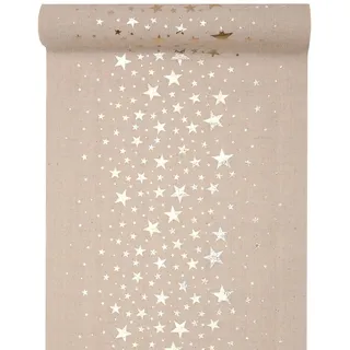 Santex Tischläufer, Natur mit metallischen Sternen, 28 cm x 3 m, weihnachtliche Tischdekoration