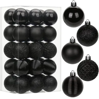 5CM Weihnachtskugeln Ornamente Glitze, 30 PCS bruchsicher Weihnachten Kugeln, Kunststoff Weihnachten Kugeln, Hängen Christbaumkugel Schwarz fur Weihnachtsbaum Neujahr Ornamente