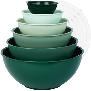 BoxedHome 12-teiliges Salatschüssel mit Deckel aus BPA-freiem Kunststoff, Grün - Stapelbare Rührschüssel Set, Wiederverwendbare, Spülmaschinenfest, Ideal für Camping, Picknicks, Backen und Kochen