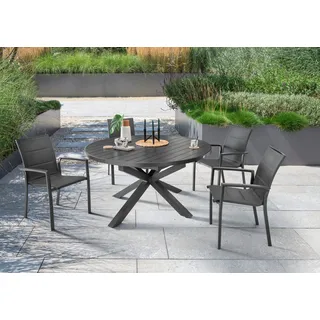 Destiny Garten-Essgruppe »COSTA ARONA«, (Set, 5 tlg., 1 Ausziehtisch, 4 Stapelsessel), (Set, 5-tlg., 4 Sessel, 1 Tisch ausziehbar Ø 120/170x75cm) Aluminium, grau