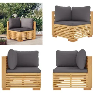 vidaXL Garten Ecksofa mit Dunkelgrauen Kissen Massivholz Teak - Ecksofa - Ecksofas - Sofa - Outdoor-Sofa - Grau