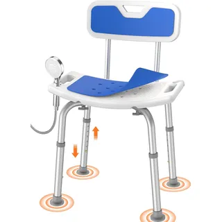 Luckfaith Duschstuhl mit Rückenlehne – 6-Fach höhenverstellbar (36,5–49 cm), Rutschfester Duschsitz mit gepolsterter Rückenstütze, Leichter Duschhocker für Senioren, Behinderte & Schwangere, Blau