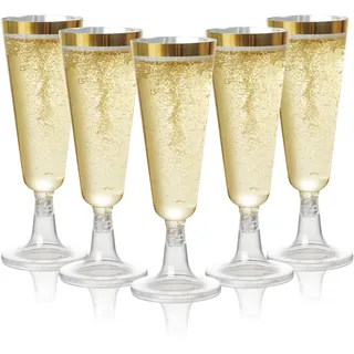 MATANA 24 Premium Sektgläser aus Kunststoff mit Goldrand, 150ml - Plastik Champagnergläser Gold, Mehrweg Sektflöten, Cocktailgläser, Plastikbecher für Hochzeiten, Geburtstage, Partys