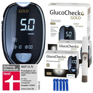 GlucoCheck Gold Set (mmol/L) zur Kontrolle des Blutzuckers mit 110 Teststreifen 1 St