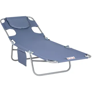 Outsunny Sonnenliege klappbar, Seitentasche, Grau , Kunststoff , 55x29x185 cm , Gartenmöbel, Gartenliegen