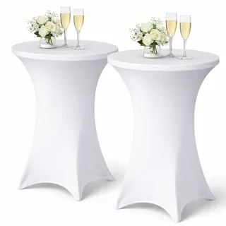 Cosmo Celebrations® 2er-Set Stretch Stehtischhussen – Elastische Tischhussen für Stehtische – Waschbar & Bügelfrei – Ideal für Geburtstag, Hochzeit, Party & Events (Weiß, 80 * 110 cm)