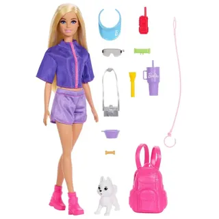 Mattel Europa B.V. Barbie Outdoor-Abenteuer Modepuppe Malibu“ mit mehr als 10 Zubehörteilen zum Thema Camping, darunter ein Hündchen,