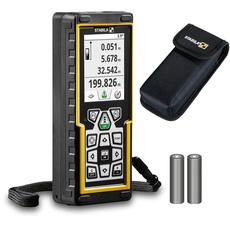 STABILA Laser-Entfernungsmesser LD 520, digitale Zielerfassung, Bluetooth Smart 4.0, max. Messbereich 200 m, 18 Funktionen (u. a. Neigungsmesser), IP 54, Tasche, Handschlaufe, inkl. Batterien (2 x AA)