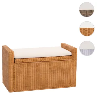 Aufbewahrungstruhe M92, Truhe Sitzbank Garderobenbank, Kissen Kubu Rattan 88cm ~ honigfarben