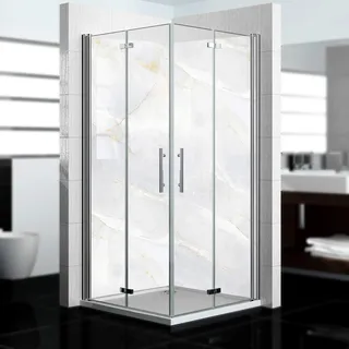 dedeco 2tlg. Eck-Duschrückwand Marmor V1 90x200cm Alu 3mm UV glänzend | Wasserfeste Duschrückwand, Alu-Verbundplatte mit UV-Lack glänzend – fugenlos, pflegeleicht, Fliesenersatz, Made in Germany