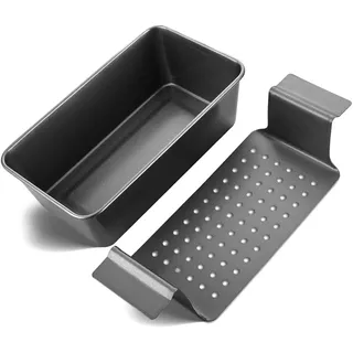 Hensych 25cm Gusseisen Topf Brot Backen Kastenform,Gusseisen Brot Backen Zubehör, Brotform,Antihaftbeschichtete Grillform zum Aufhängen mit Abtropfschale,Grillschale,brot backen, brotform (Schwarz)