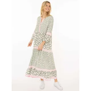 Zwillingsherz Maxikleid ""Leo Love"" Ohne Taschen Mustermix: Leo und Herzen, Knopfleiste und 3/4 Arm, grün