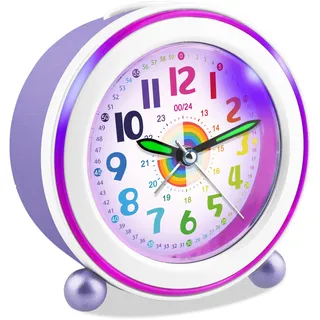 Edillas Wecker Kinder Mädchen Jungen,Lernwecker Quarz Analog Ohne Ticken mit Snooze und Nachtlicht,Batteriebetrieben Kinderwecker für Kinderzimmer als Schulgeschenk (Dunkelviolett)
