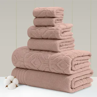 Amrapur Overseas 6-teiliges Garngefärbtes Diamant-Gate-Jacquard-Handtuch-Set, Rosa