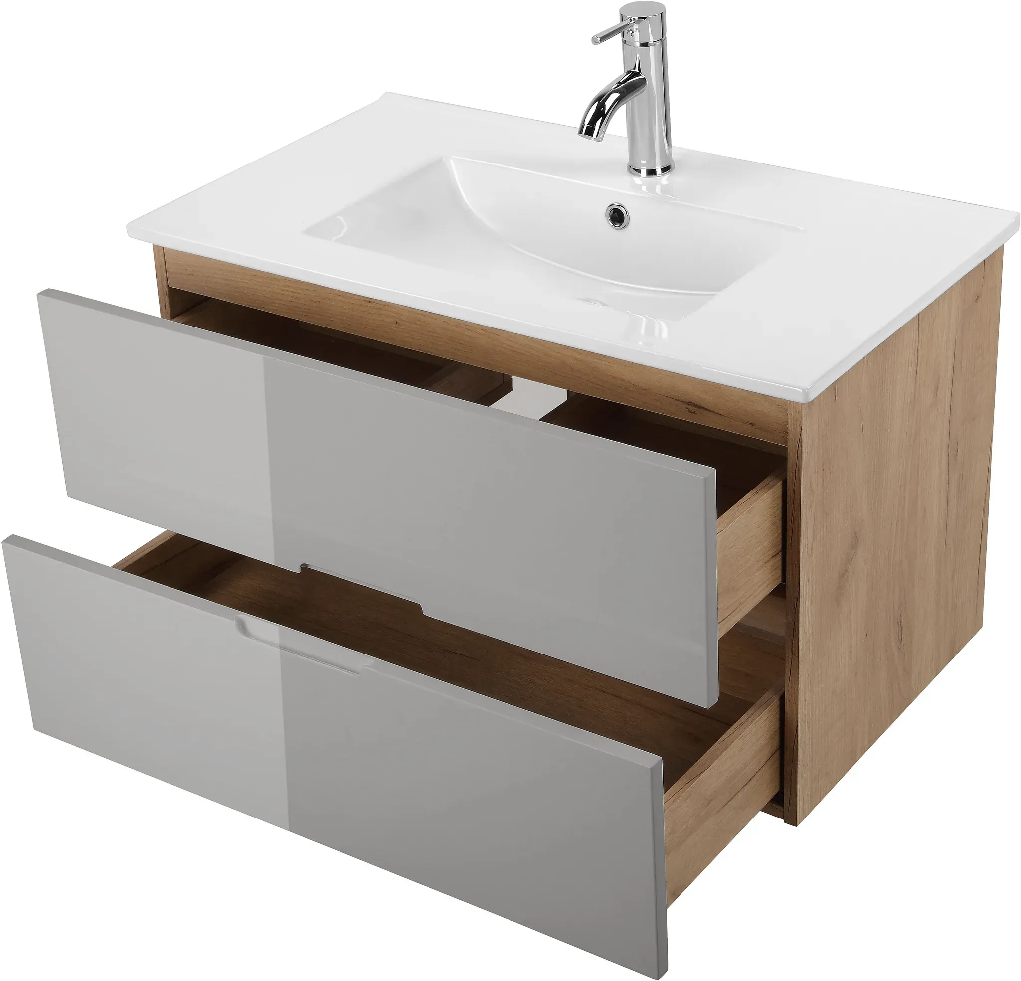 Bild von »Lund Badezimmerschrank Unterschrank mit Becken«, Waschplatz mit Waschbecken und 2 Auszügen Breite 80 cm,
