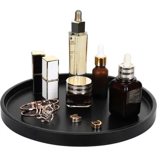 Shinowa Rundes Tablett, Harz Marmor Tablett Badezimmer Dekoratives Tablett Make Up Kosmetik Organizer, Aufbewahrungstablett für Wohnzimmer Schreibtisch Küche Badezimmer, Matt Schwarz