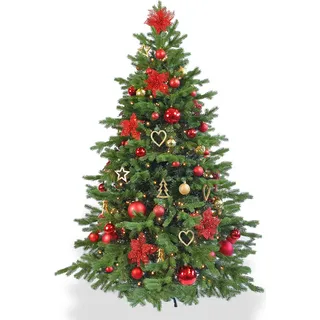 Künstlicher Weihnachtsbaum 180 cm, WEIHNACHTSSTERNE, mit 106-teiligem Weihnachtsbaumschmuck, inkl. Metallständer und Aufbewahrungsbox - Grün, Rot, Gold