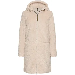 camel active Damen Teddyfell Mantel lang mit Frontzipper & Kapuze Mandel, womenswear-40