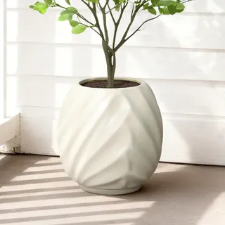 Keramik Blumentopf mit Ablaufloch, Ø31 × H 32 cm, für innen und außen, Weiß | Keramik, Frostsicher&Wetterfest, Massiver Pflanzkübel mit Drainage-Loch für Balkon&Garten,Terrasse,Wohnzimmer