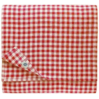 Linen & Cotton Tischdecke Tischtuch Tischwäsche Kariert Landhausstil Estella - 100% Leinen, Weiß Weiss Rot (140 x 220 cm) Festliche Rechteckige Frühling/Home Küche Restaurant Cafe Hotel Gastronomie