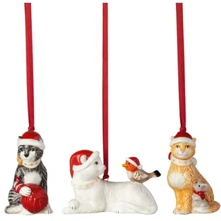 Villeroy & Boch - Nostalgic Ornaments Katzen 3-TLG Set Bunt, Weihnachtsdeko, Baumschmuck, Geschenkidee, Deko Weihnachten Liebevoll Gestaltet, Premium Porzellan