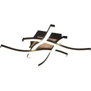 Trio moderne LED Deckenleuchte »Route« flach 4 flammig Holz
