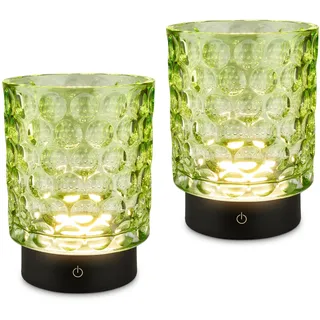 BRILONER - 2er Set LED Tischlampe kabellos, Glaskorpus, Touch, dimmbar | 2er Set, Grün, Nachttischlampe, Dekolampe, Akku Wechselbar, Wohnzimmer, Kinderzimmer, 2W, 150lm, 2.700K, IP44, Lampe