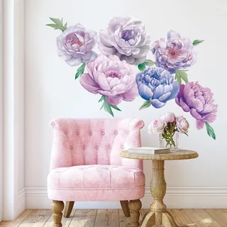 SHUCHING Wandtattoo Blumen Pfingstrose Lila | Wandsticker Blume Groß, Selbstklebend Wandaufkleber für Wohnzimmer Schlafzimmer