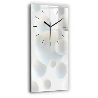 Wallfluent Wanduhr – Stilles Quarzuhrwerk - Uhr Dekoration Wohnzimmer Schlafzimmer Küche - Zifferblatt mit Strichen - schwarze Zeiger - 30x60 cm - Bälle Abstraktion - Weiß