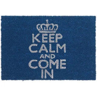 Relaxdays Fußmatte Kokos KEEP CALM 40 x 60cm Kokosmatte mit rutschfester PVC Unterlage Fußabtreter aus Kokosfaser als Schmutzfangmatte und Sauberlaufmatte Fußabstreifer für Außen und Innen Matte, blau